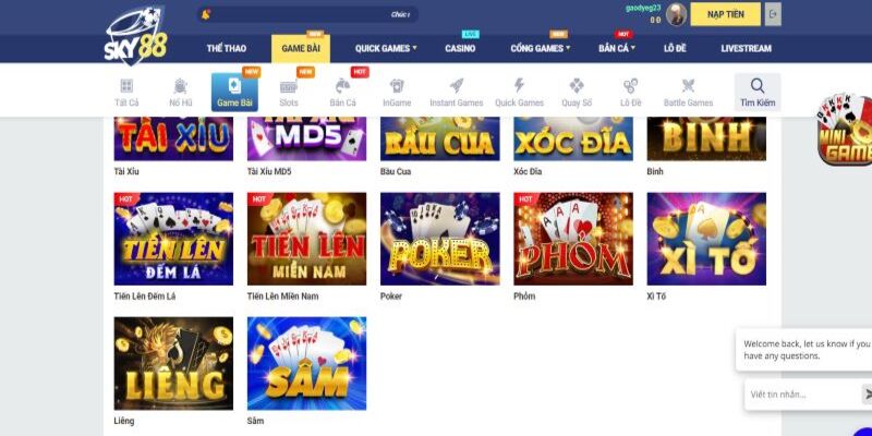 Game bài Sky88 mang đến những sự lựa chọn hàng đầu cho người chơi